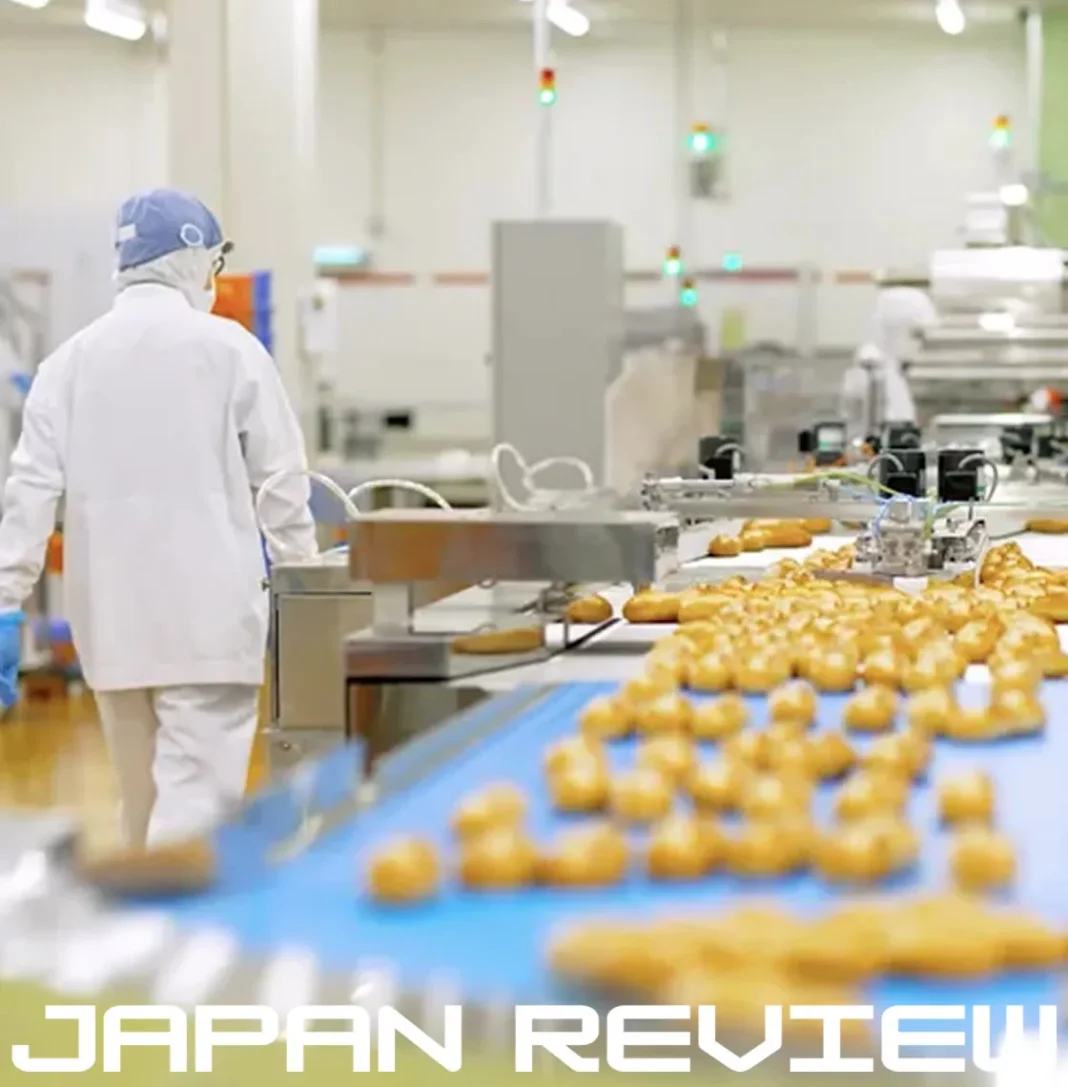 Funcionários trabalham em moderna fábrica alimentícia japonesa responsável pelo abastecimento de lojas de conveniência.